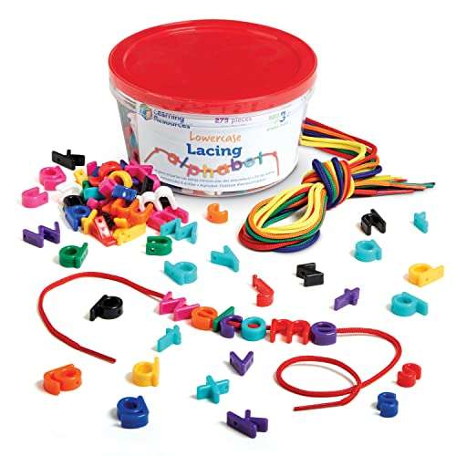 Learning Resources Lowercase Lacing Letters - 275 Pieces, Ages 3+, Toddler Alphabet Learning Toys, Letter Beads for Kids, Homeschool Supplies, Alphabet Beads, Early Spelling,Back to School Supplies 1