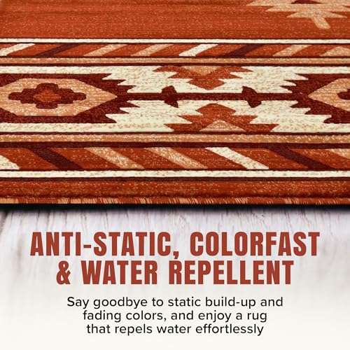 YHSF South West Native American Area Rug - Easy Clean, Thick, Soft, Durable Native Tribal American Indian Inspired Rug for Bedroom/Living Room/Hallways and More - Rust, 2 Feet x 3 Feet 3
