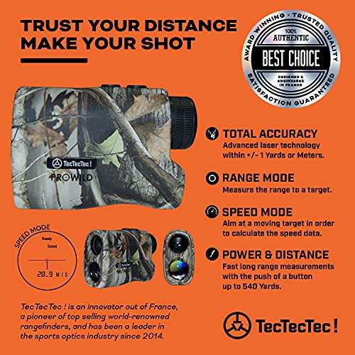 TecTecTec ProWild Hunting Rangefinder 6X Magnification, up to 540 Yards Laser Range Finder for Hunting with Range Scan, Speed Mode, CR2 Battery, and High-Precision Fast Measurements - Camo 2