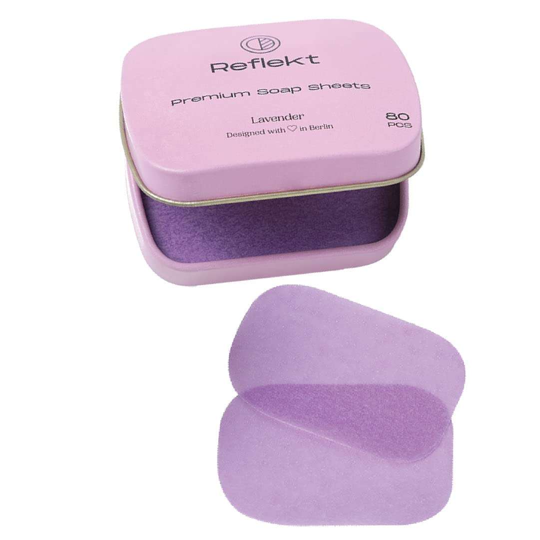 Reflekt Premium Moisturising Paper Thin Hand Soap Sheets in Tin Box, Travel Essentials for Men & Women, Easy to Carry while Travelling with Zero Waste Plastic Free Strips (Lavender, Pack of 80) 1