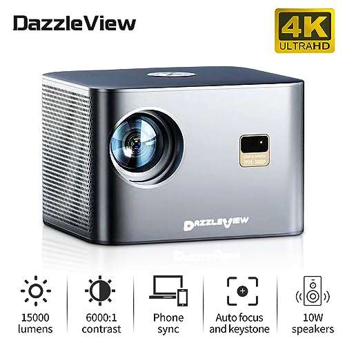 DazzleView projector, 4K Native Full HD 1920*1080p with 15000 lumens,auto keystone focus (Grey) 2