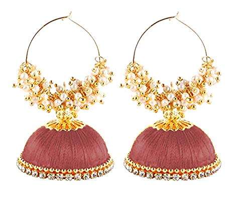 Silk Thread Fabric Earrings for Womens Maroon Color Model 1