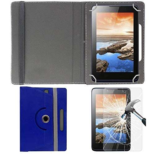 Hello Zone Exclusive 360� Rotating 7� Inch Flip Case Cover + Free Tempered Glass for Asus Google Nexus 7C 2013 Edition -Blue 1