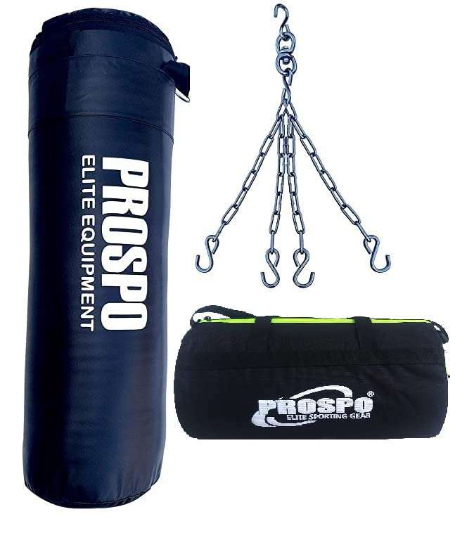 Prospo Punching Bag Srf 36 inch Filled with Chain and Duffle Bag Boxing Gym Set, Boxing Kit, Boxing Set for Men, Boxing Kit for Men, Punching Bag Srf 36 inch Filled with Chain and Duffle Bag (Black)