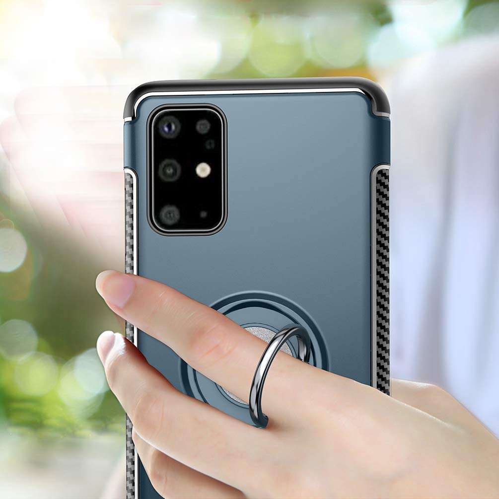 Lantier Dual Layer Rugged Armor Phone Case with Ring Holder Stand Kickstand for Cell Phone Grip Stand Magnetic Case Back Fits Magnetic Car Mount for Samsung Galaxy S20 Ultra/S11 Plus 6.9inch Black 6