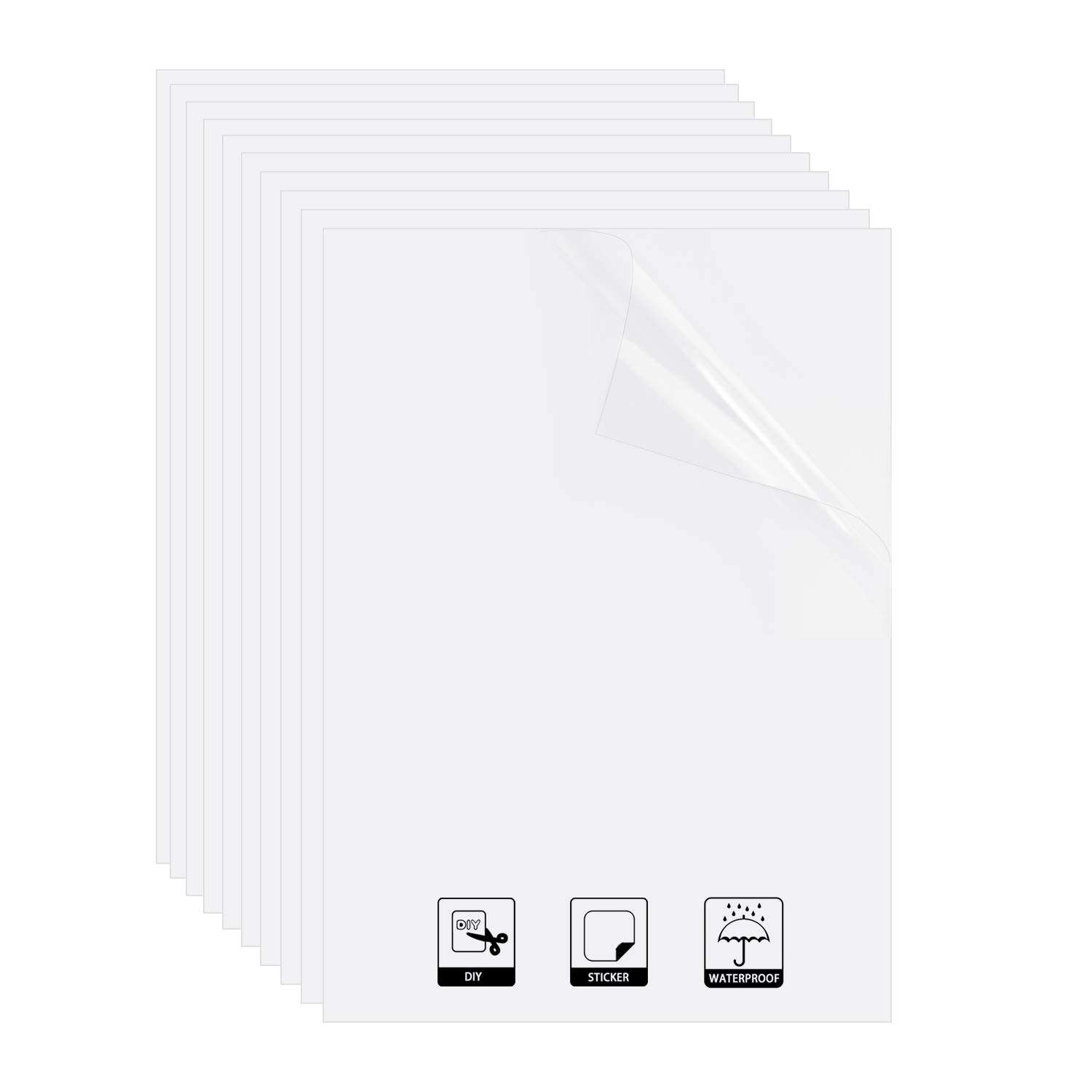 Printable Vinyl Sticker Paper for Inkjet Printer, Translucent Premium Waterproof Sticker Paper Full Blank Labels 8.5" x 11"(12 Sheets) - Dries Quickly and Durable, Self Adhesive 1