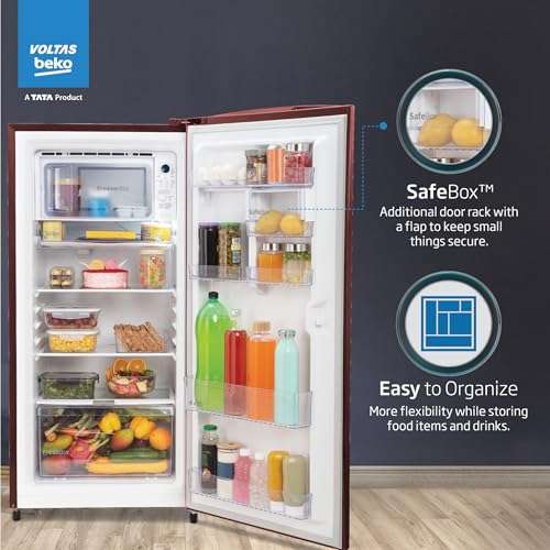 Voltas Beko ‘A Tata Product’ 210 L 3 star Made-in-India Direct cool Refrigerator (RDC245C / W0DWE0M000UGD, Dahlia Wine) 6