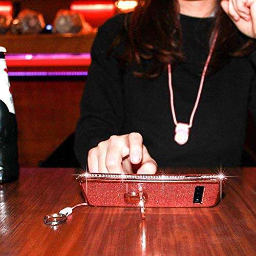 Cute Galaxy S10 Plus Case, Glitter Luxury Bling Diamond Rhinestone Bumper with Ring Grip Kickstand Protective Thin Girly Red Samsung Galaxy S10+ Plus Case for Women Girl - Red 6