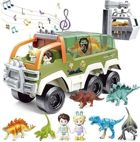 FREK SELAK Toddler Toys for 3 4 5 6 Years Old Boy, Dinosaur Truck Toy Car Transporter Carrier Set w/Dinosaur Figures & Mini Racing Car with Sound & Light, Car Toys Set for Age 3-9 Toddlers 1