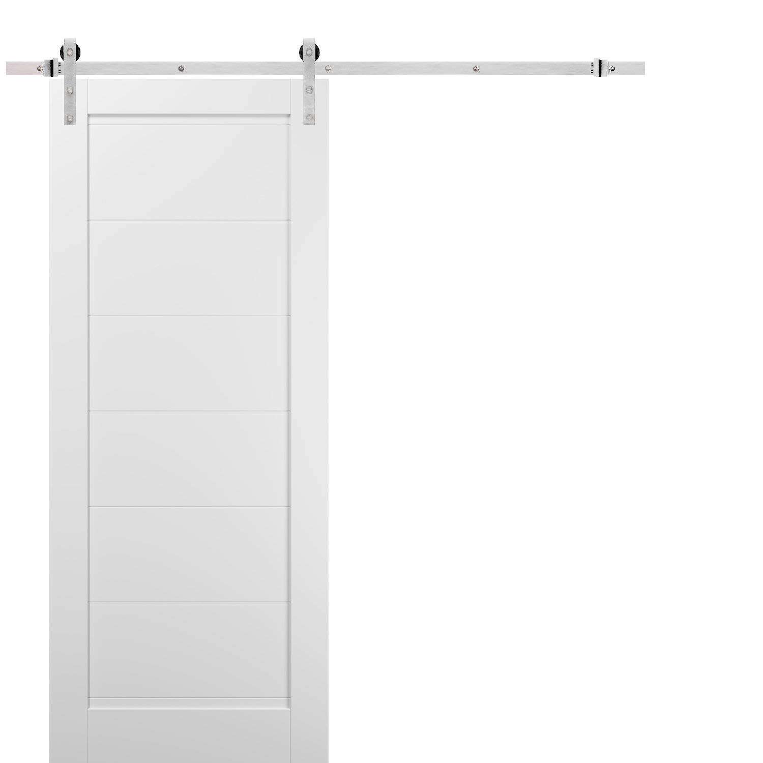 SARTODOORS Sliding Barn Door 30 x 96 with Stainless Steel 6.6ft Hardware | Quadro 4115 White Silk | Top Mount Rail Hangers Sturdy Silver Set | Wooden Solid Panel Interior Doors 1