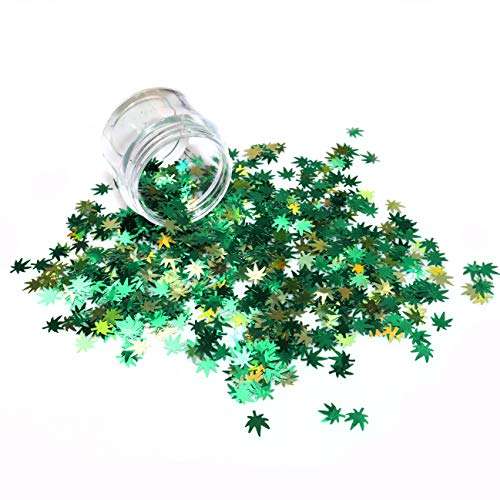 Laza Leaves Chunky Glitter Flakes Nail Art Sequin Pot Weed Leaf Shine Shaped Pomona Green Azure Green Mixed Iridescent Sparkle for DIY Craft Decoration Party Festival 10ml Jars - Emerald Apple Leaf 2