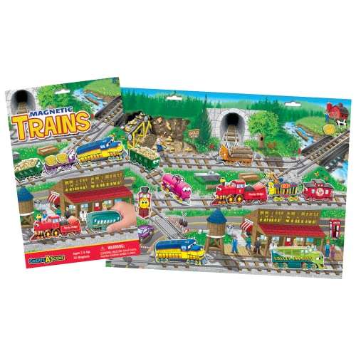 PlayMonster Create-A-Scene — Train Magnetic Playset — Portable Mess-Free Magnet Activities — Creative Fun— Ages 3+ 4