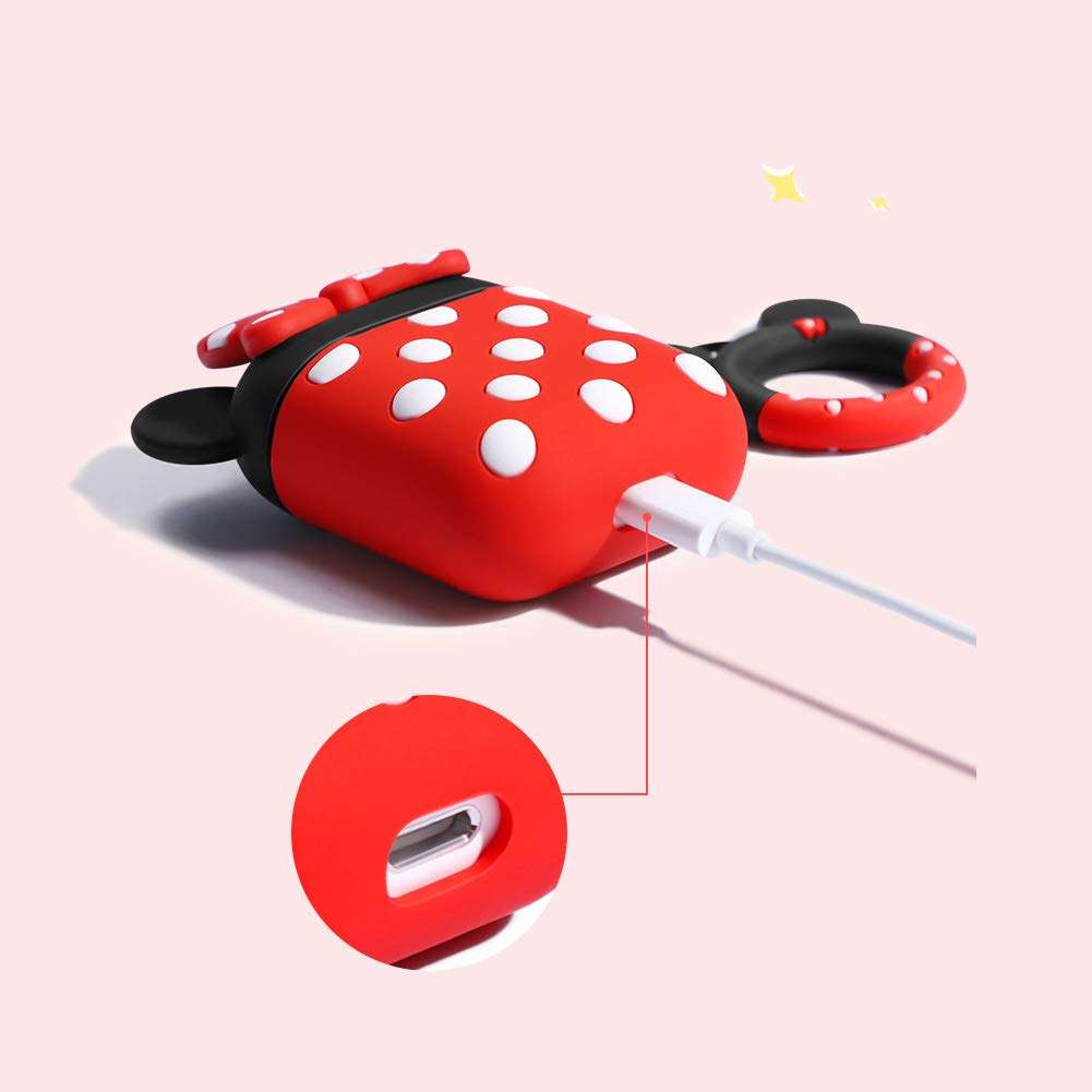AKXOMY Compatible with Airpods Case Cover, Cute Cartoon Minnie Mouse Airpods Case, Charging Drop-Proof Soft Silicone Protective Cover Case for Girls Women Kids Airpods 2 & 1 (Minnie) 5