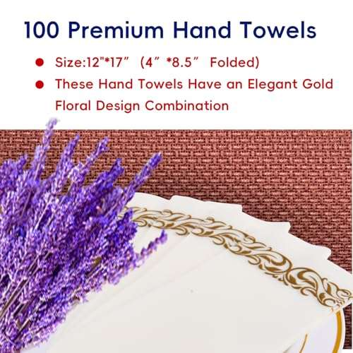 Jolly CHEF Disposable Hand Towels, Soft and Absorbent Line-Feel Dinner Napkin, Elegant Decorative Paper Guest Towels for Kitchen, Bathroom,Weddings,Parties, Gold and White 4