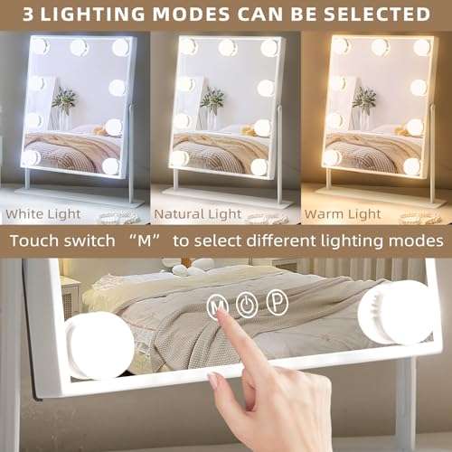 Hansong Hollywood Lighted Vanity Makeup Mirror, Plug in Light-up Girls Professional Mirror, Removable10x Magnification, 3 Colour Lighting Modes (White) 3