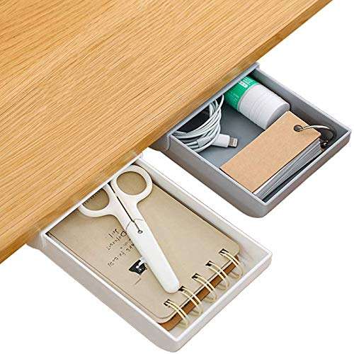 YOOUSOO Under Monitor Pen Holder Desk Pencil Drawer Organizer,2 Pcs Self-adhesive Desk Drawer Attachment Set, Pen Holder for Desk Desk Accessories and Workspace Organizers for Pens Pencils Stationery 1