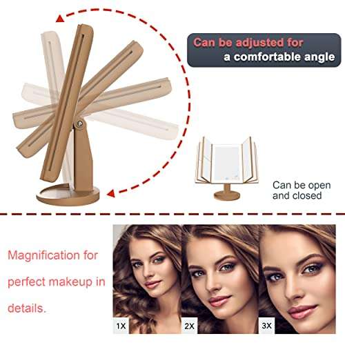 RoLeDo Makeup Mirror Vanity Mirror with Lights - 36 Led Trifold Mirror, Touch Screen Switch, 2x3x10x Magnification, 180° Rotation, Dual Power Supply, Portable Cosmetic Lighted Mirror (Leopard print) 4