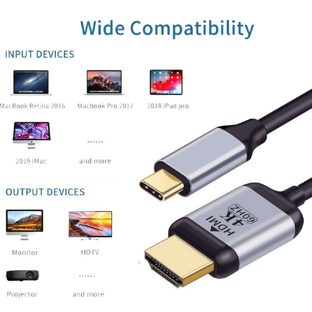 Cablecc USB-C USB 3.1 Type C Source to HDMI HDTV Displays Male 4K Monitor Cable for Laptop 1.8m 3