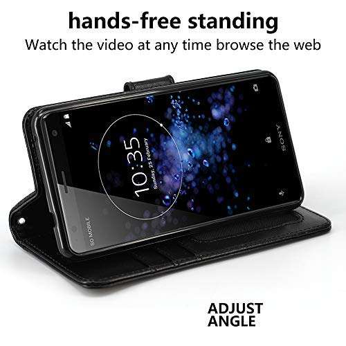 Leather Wallet Phone Case for Sony Xperia 10 Plus, LOKAKA Folding Flip Cases Protective Cover Strong Magnetic Closure with Card Slots Kickstand -Black 3