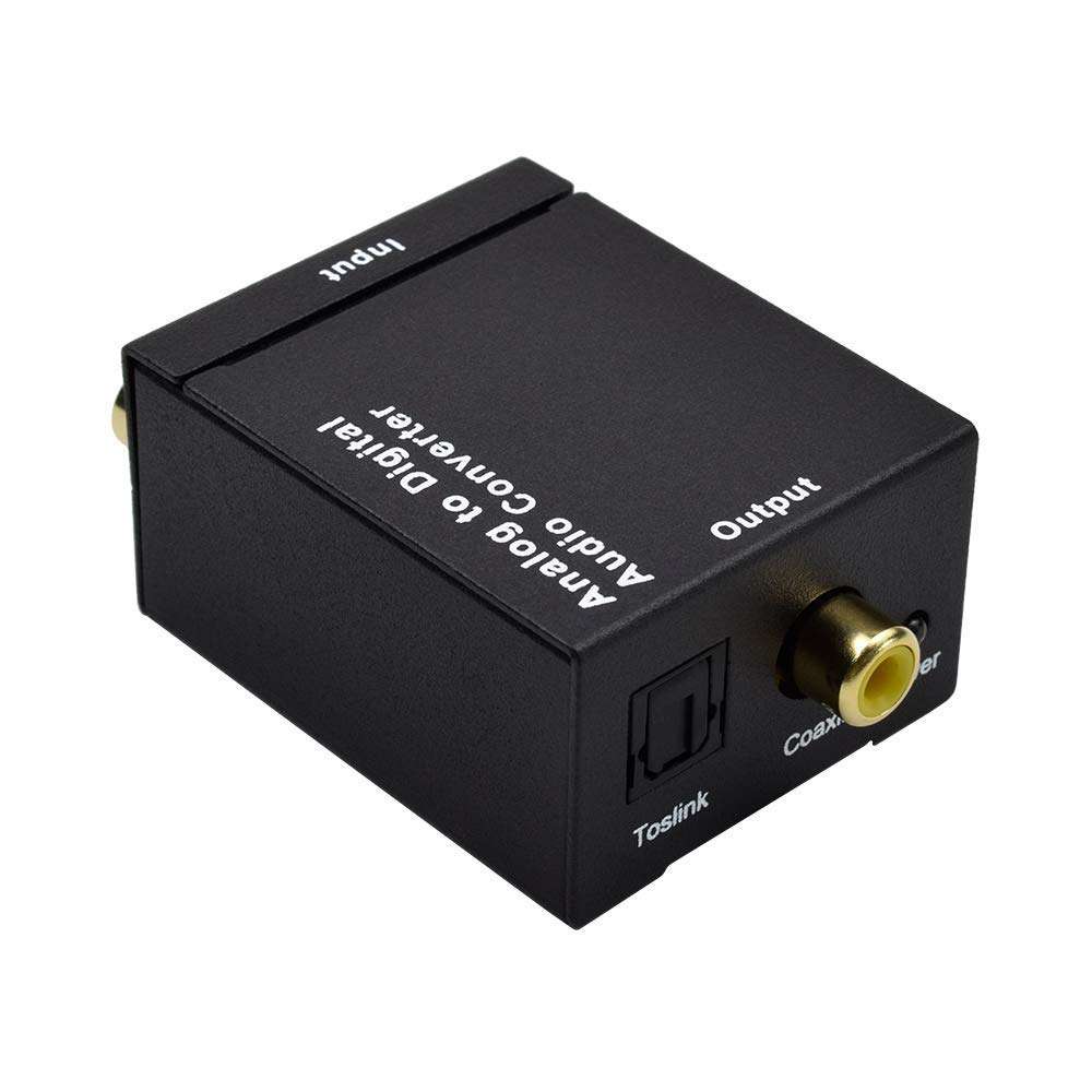 Analog AV to Digital Converter,Ozvavzk Anolog R/L to Optical Toslink Coaxial Audio Adapter with Optical Cable and Power Supply 2