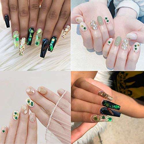 Laza Leaves Chunky Glitter Flakes Nail Art Sequin Pot Weed Leaf Shine Shaped Pomona Green Azure Green Mixed Iridescent Sparkle for DIY Craft Decoration Party Festival 10ml Jars - Emerald Apple Leaf 6