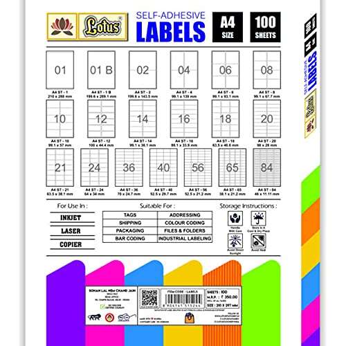 Lotus Self Adhesive Multiuse A4 Size Stickers (4 Per Sheet) 6