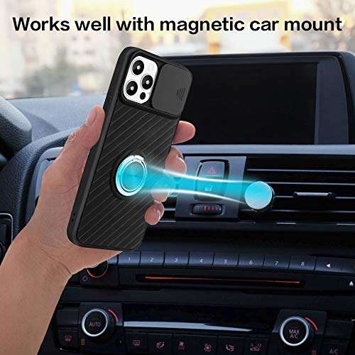 imluckies Case Compatible for iPhone 12 Pro Max, Cell Phone case with Slide Camera Lens Cover Protector & 360° Ring Holder Kickstand, Camera Protection Case for iPhone 12 Pro Max 6.7 in, (Black) 6