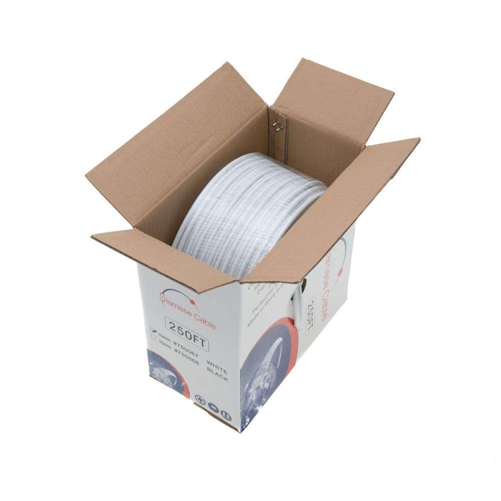 Bulk Siamese RG59/U Cable, 20AWG + 18/2AWG, 95% Shielding, CCTV Video Wire (White, 250FT) 3