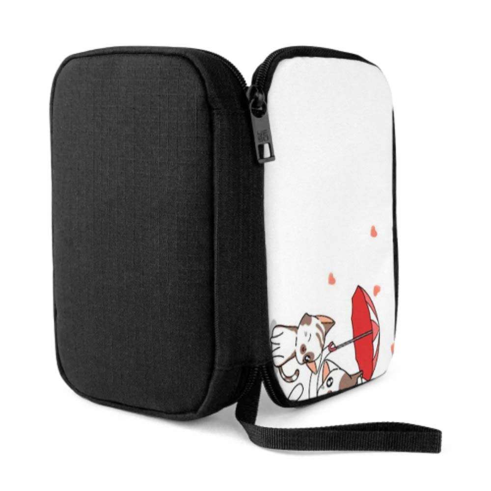 Electronics Accessories Organizer Bag Banner Greeting Kawaii Cat Umbrella Protect Electronics Organizer Electronic Cable Travel Organizer Storage Bag of Cases for Cable, Charger, Phone, USB, Sd Car 3