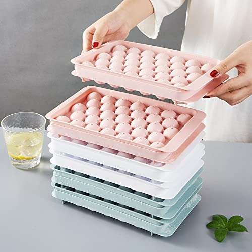 SAMEZONE Plastic Reusable Flexible Round Ice Cube Trays, 33 Cavity Mini Round Ice Plastic Tray Molds for Whiskey & Cocktails, Keep Drinks Chilled Ice Cube Trays for Freezer Multicolor (Pack of 2) 4