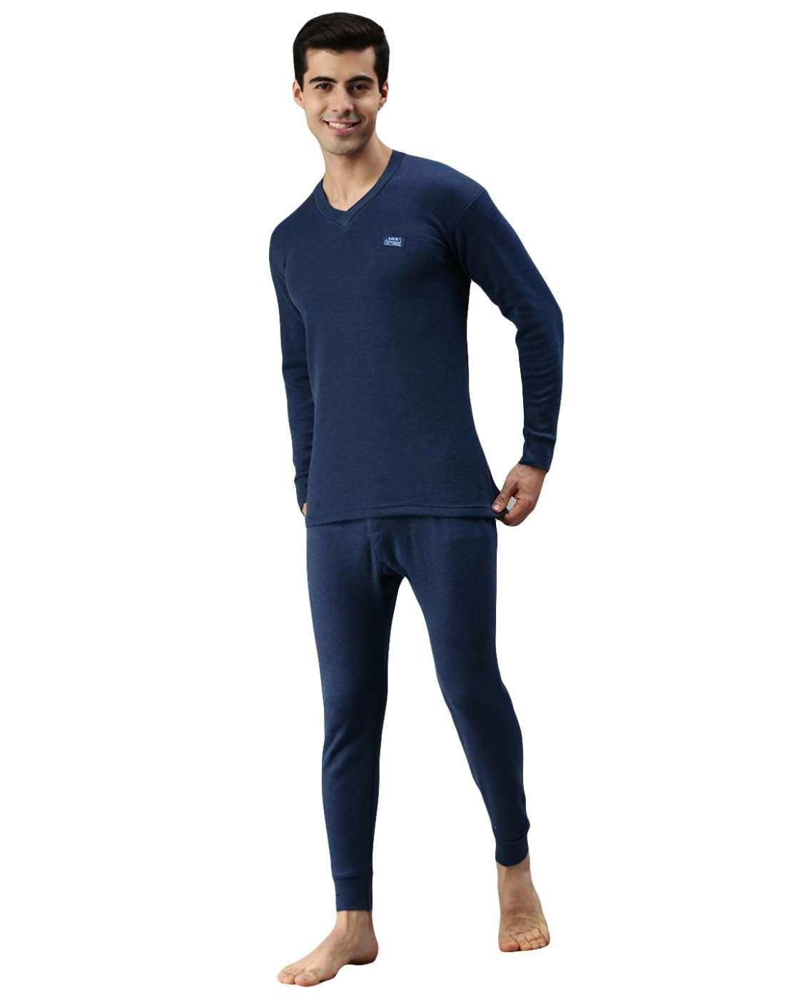 Lux Cottswool Men's Cotton Thermal Set (COTT_Blue_FS_Vneck_TRO_Set_S-80) 1
