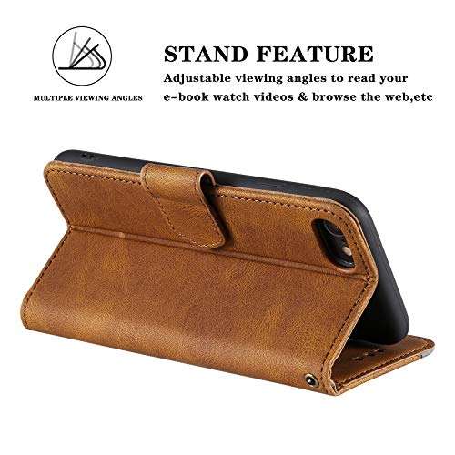 EYZUTAK Splicing PU Leather Case for iPhone SE(5G) 2022 iPhone 7 iPhone 8 iPhone SE 2020, Retro Vintage Durable Flip Folio Wallet Cover with Magnetic Closure Kickstand Card Slots - Brown 4