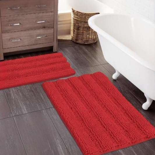 Zebrux Red Bathroom Rugs Christmas Décor - Extra Soft and Absorbent Red Bathroom Rugs - Machine Wash, Non Slip Striped Bath Mats for Indoor, Kitchen, Toilet Decorations for Christmas. 2