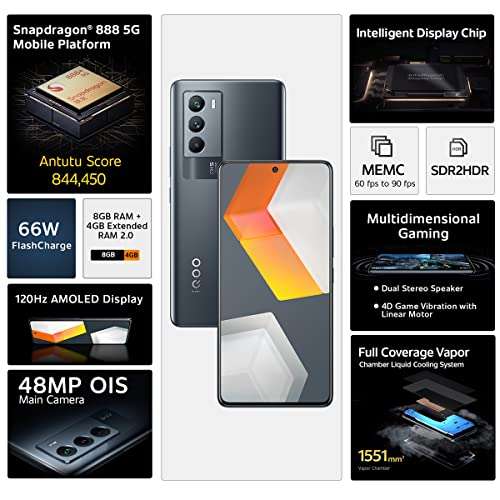 iQOO 9 SE 5G (Space Fusion, 8GB RAM, 128GB Storage) | Qualcomm Snapdragon 888 | 66W Flash Charge 3