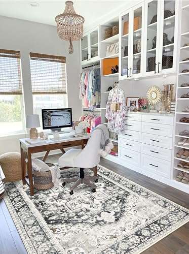 Topotdor Washable Rugs 6x9 Vintage Area Rugs Non-Slip Area Rugs Low Pile Floor Carpet Printed Soft Durable Stain Resistant Foldable Rugs Living Room Dining Room Bedroom,Beige 5