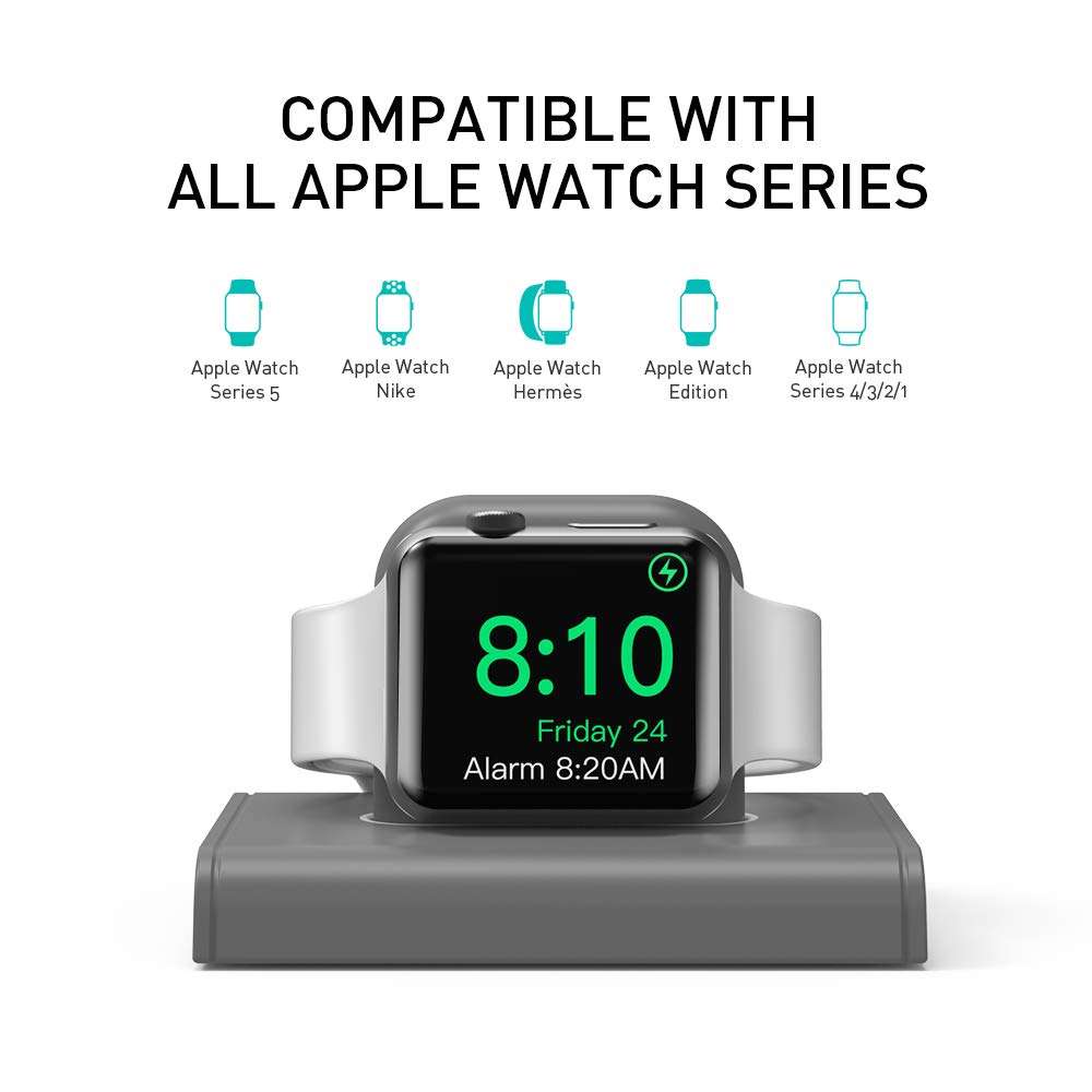 Delidigi iWatch Charging Stand Dock ABS Desktop Holder Accessories [Adapter NOT Included] Compatible with Apple Watch Series SE/6/5/4/3/2/1(44/42/40/38mm), Supports Nightstand Mode (Dark Grey) 3