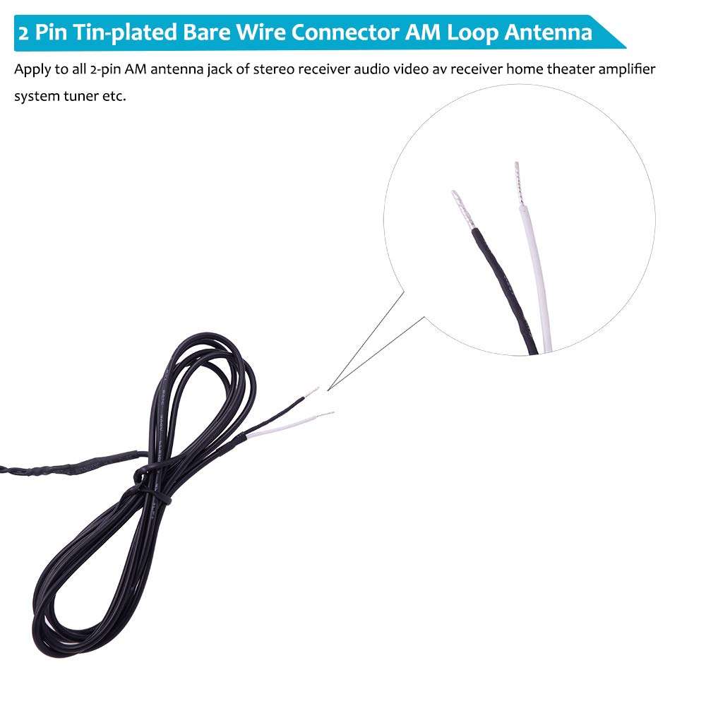 Fancasee AM Loop Antenna 2 Pin Twin Lead Bare Wire Connector Adapter Cable AM Antenna for Stereo Receiver Audio Video AV Receiver Home Theater Amplifier System Indoor 3