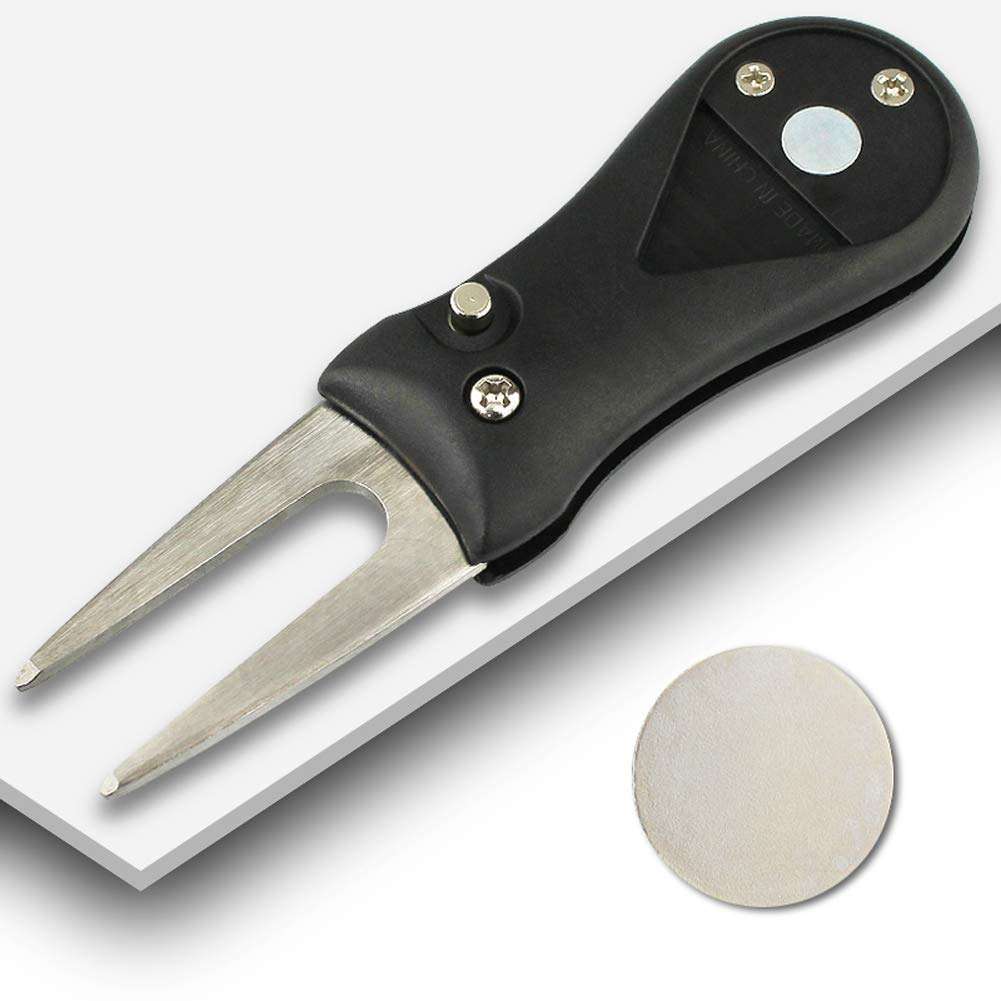 lasenersm 1 Piece Golf Divot Repair Tool Foldable Golf Divot Tool Foldable Magnetic Pop-up Button Stainless Steel Switchblade & Detachable Golf Ball Marker, Green 5