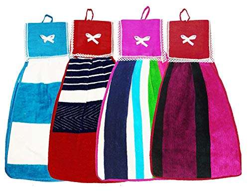 N G Products Double Sided Printed Soft Cotton Hanging Hand Towel Napkin for Wash and Kitchen Basin (Multicolor) - Pack of 4 1