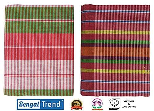 BENGAL ENTERPRISE Gamcha Cotton Bath Towel for Men & Women Full Size Stylish Soft Bengali Towels Large XXXL Combo Set of 2 4