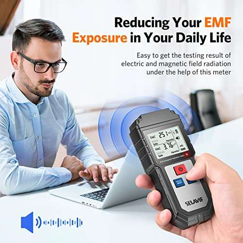 EMF Meter Electromagnetic Field Radiation Detector-Handheld Digital LCD Backlight EMF Detector for Home Office Outdoor Inspection with Sound-Light Alarm-Silver 4