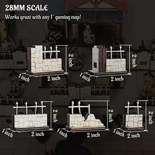 Brick and Iron Fences Miniature (Set of 16) Wood Laser Cut Modular Fantasy Terrain 28mm Scale Perfect for D&D, Dungeons & Dragons, Warhammer and Other Tabletop RPG 4
