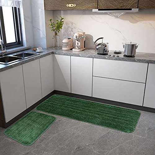 Kitch Deco™ Microfiber Anti Slip Water Absorbent Runner Combo Bathmat for Bathroom/Kitchen/Office Pack of 2 (16 * 54Inch & 16 * 24Inch) (Green) 1