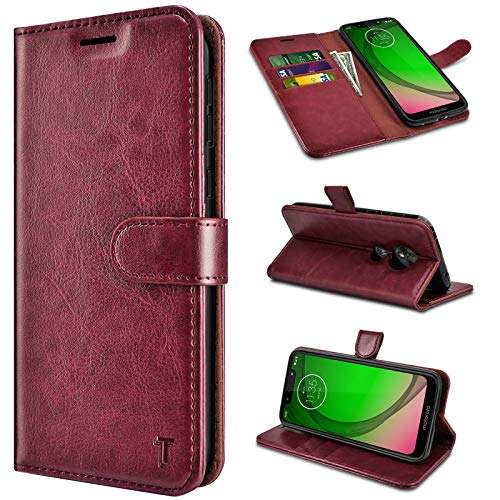 Tiflook Wallet Case for Moto G7 Play/Moto G7 Optimo 5.7", PU Leather Flip Folio [Kickstand][RFID Blocking][Magnetic Closure][Card Slots] Bumper Shock-Absorption Phone Cover, Wine Red 1