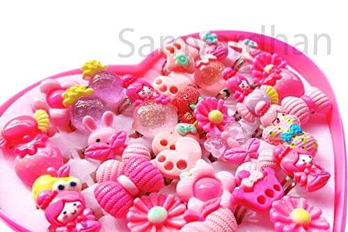 Samvardhan 36 PCS/set Adjustable Kids Rings Jewelry Cartoon Flowers Open Finger Ring for Birthday Gifts 3