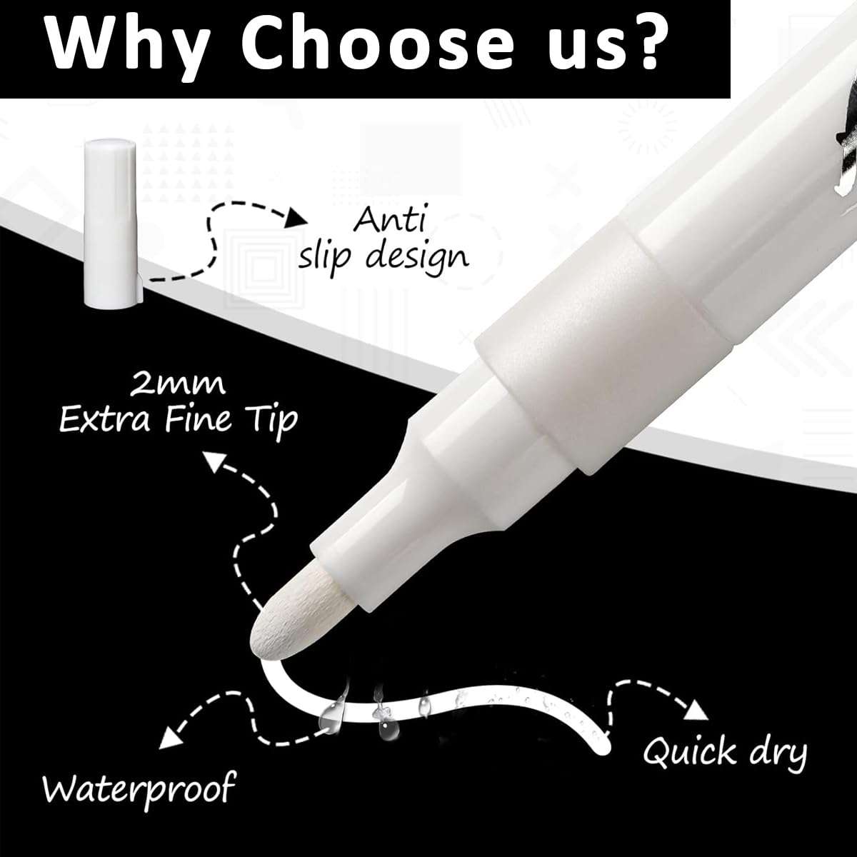 HASTHIP® White Acrylic Paint Pens (8 Pack 2mm), White Sharpie Permanent Marker Pen Set Waterproof Smudge Resistant Quick Dry Mark Pens, for Plastic Leather Glass Stone Metal Canvas Ceramic Marker 4