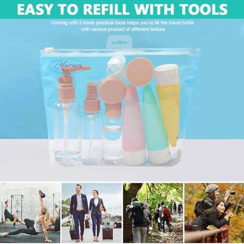 MAYCREATE® Travel Bottles for Toiletries 11pcs Kit, Leak Proof Travel Containers Squeeze Bottle for Travelling, Spray Bottles Cream Jars Refillable Dispenser Bottle Set for Shampoo Lotion, BPA-Free 5