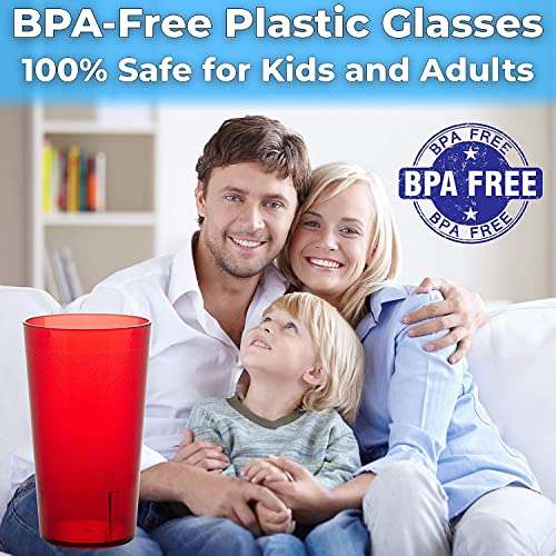 Restaurant Grade, BPA-Free 12oz Red Plastic Cups 12pk. Super Durable, Break Resistant Drinking Glasses for Cafe, Party, Catering. Reusable, Stackable Tumblers with Textured Grip Design 3