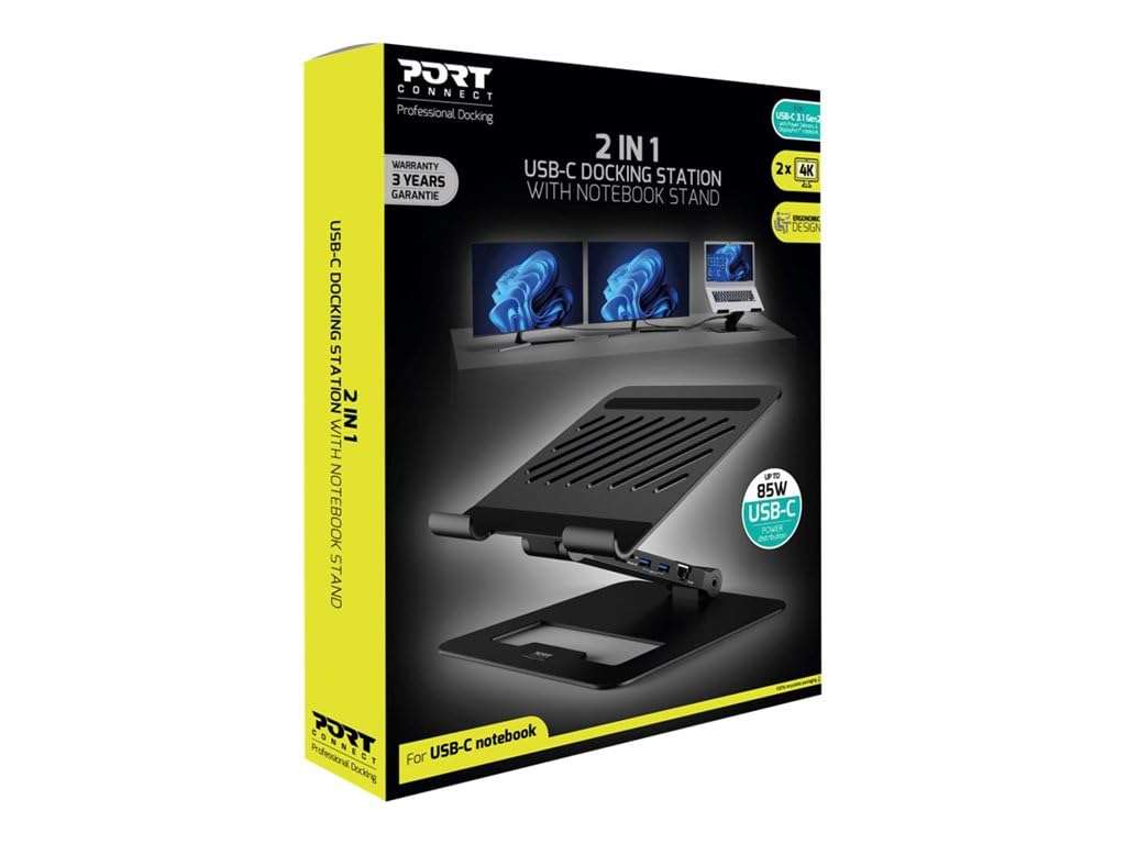 Port Connect 2 in 1 USB-C Docking Station with Stand for Laptop Notebook 7 Devices 85W 5GB/s EU 6