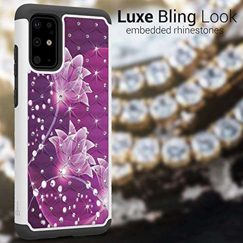 CoverON Bling Hybrid Aurora Series for Samsung Galaxy S20 Plus Case - Purple Flower 3
